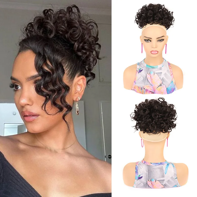 

Synthetic Hair Bun Hair Extensions for Women Daily Use 10 Inch 60g Elastic Drawstring Loose Wave Curly Hair Buns Hair Piece