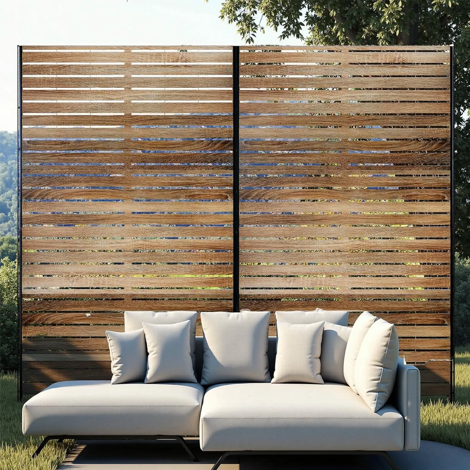 Paravent d'extérieur, écran de protection autoportant en acier, protection contre le vent pour terrasse et jardin, séparateur d'espace pour intérieur et extérieur, cloison en métal avec support - A