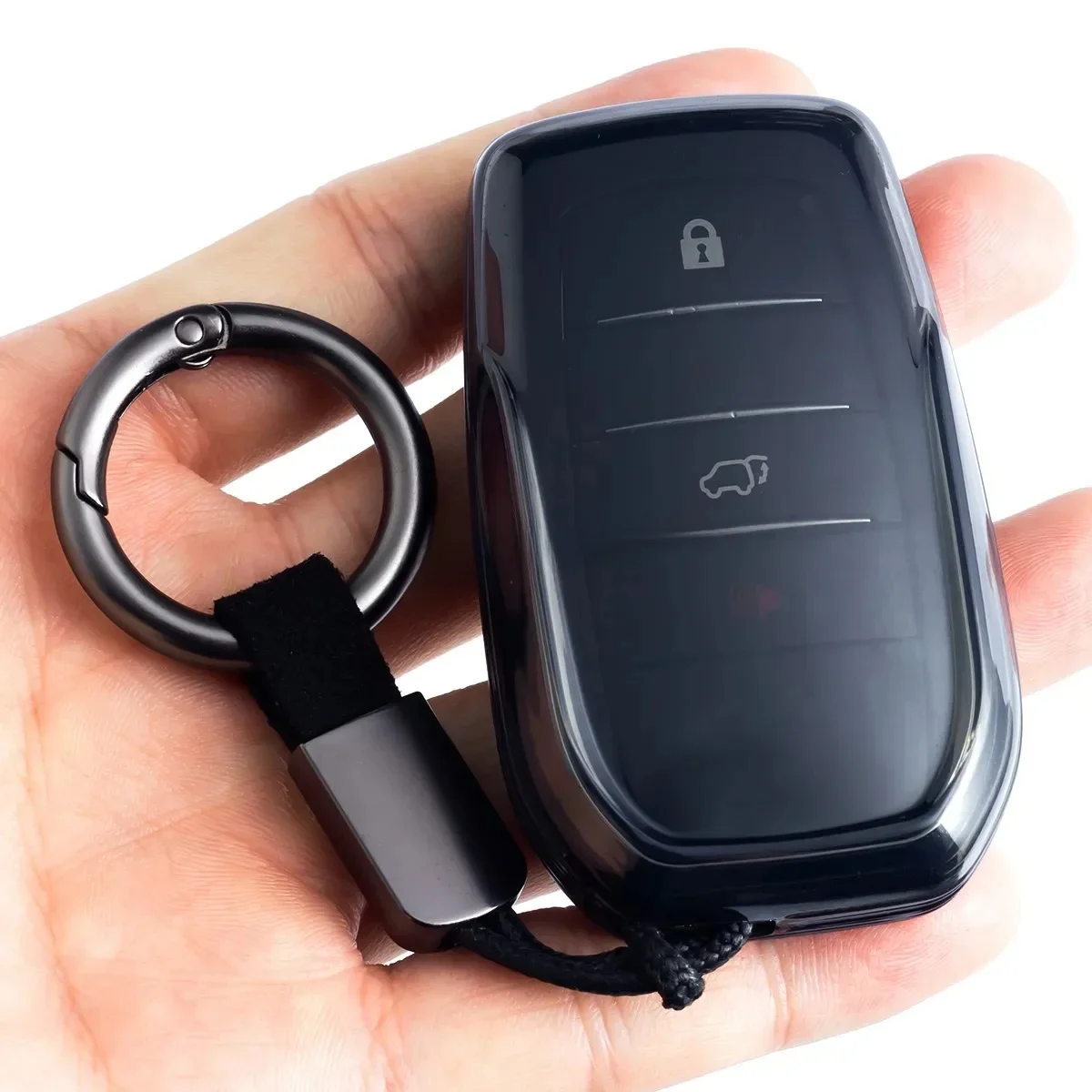 Dla Toyota Fortuner Alphard Prius Vellfire Sequoia Venza Tundra Mirai Yaris Cross Czarny przezroczysty brelok do kluczy Pokrowiec na brelok do kluczy — zdjęcie 2