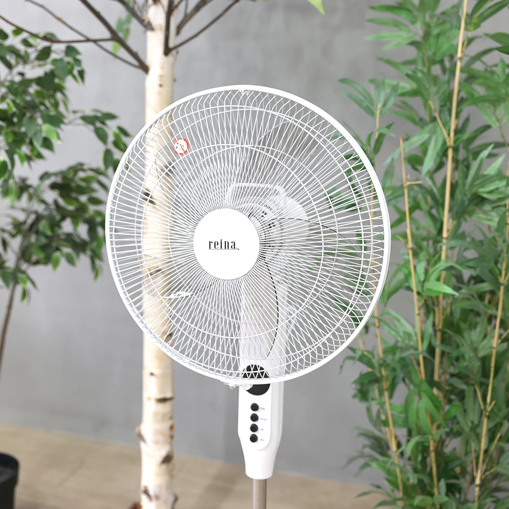 Reyna electric fan remote control stand 5-leaf wing office business for home living room dining cafe 16 inch 40cm tie mmer natural Feng water surface wind strong wind RF-1622R