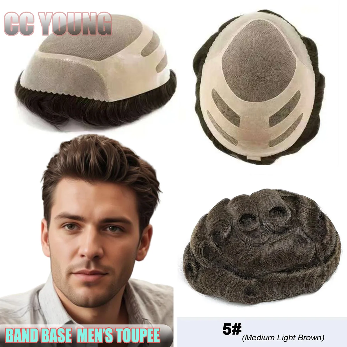 شعر مستعار بقاعدة شريطية للرجال، نظام استبدال الشعر البشري ذو قاعدة أحادية ورقيقة، شعر مستعار للرجال قابل للتنفس، قطعة شعر متينة