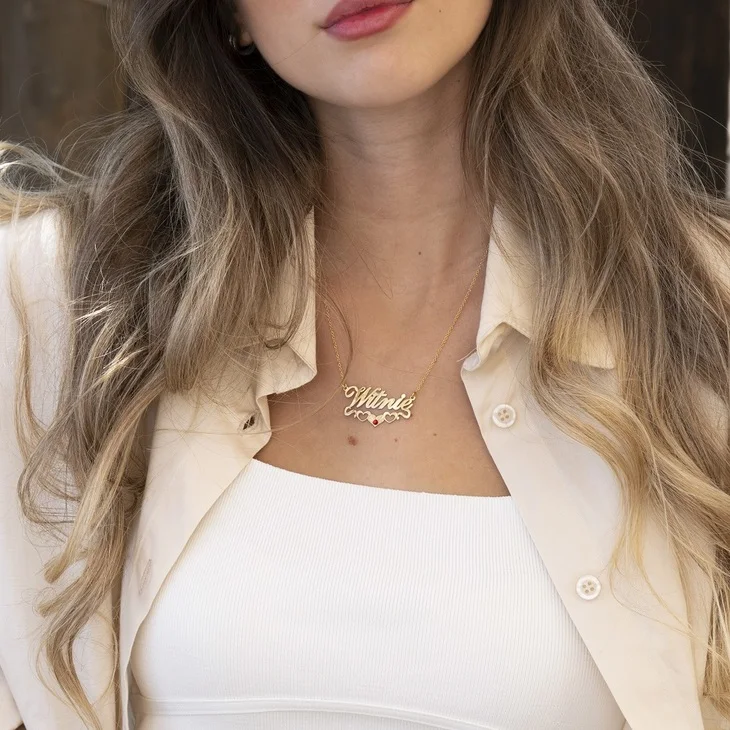 جودة عالية مخصصة اسم الحب القلب أسفل جوهرة الميلاد قلادة الفولاذ المقاوم للصدأ اسم نقطة الماس قلادة هدية عيد الأم #3