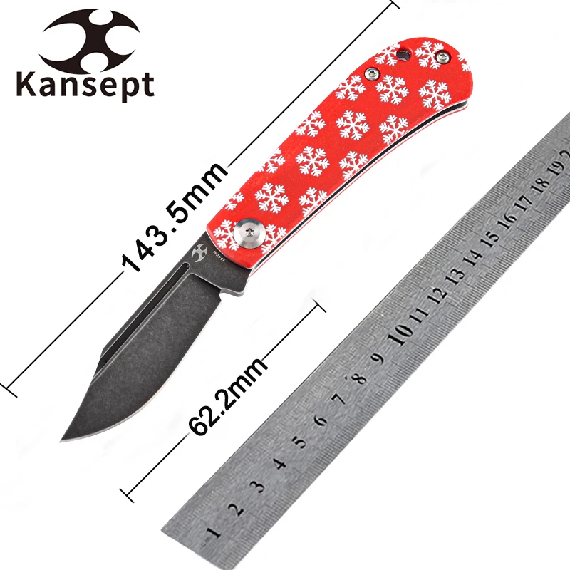 

Kansept Bevy T2026SC Folding Knife 154CM Blade with Red G10 with Snowflake Print Handle Nick Swan Design Useful Knife