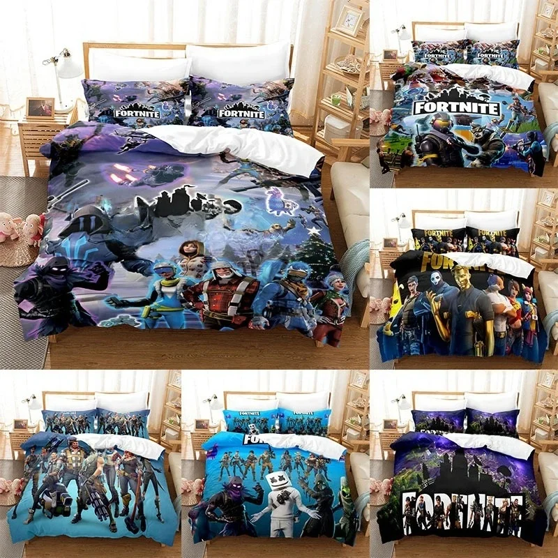 Fortnite Beddengoed Pak Dekbedovertrek 3D Gedrukt Slaapkamer Bed Cover Beddengoed 2/3pcs Anime Cartoon Kamer decoratie Kids Kerstcadeau - afbeelding 2