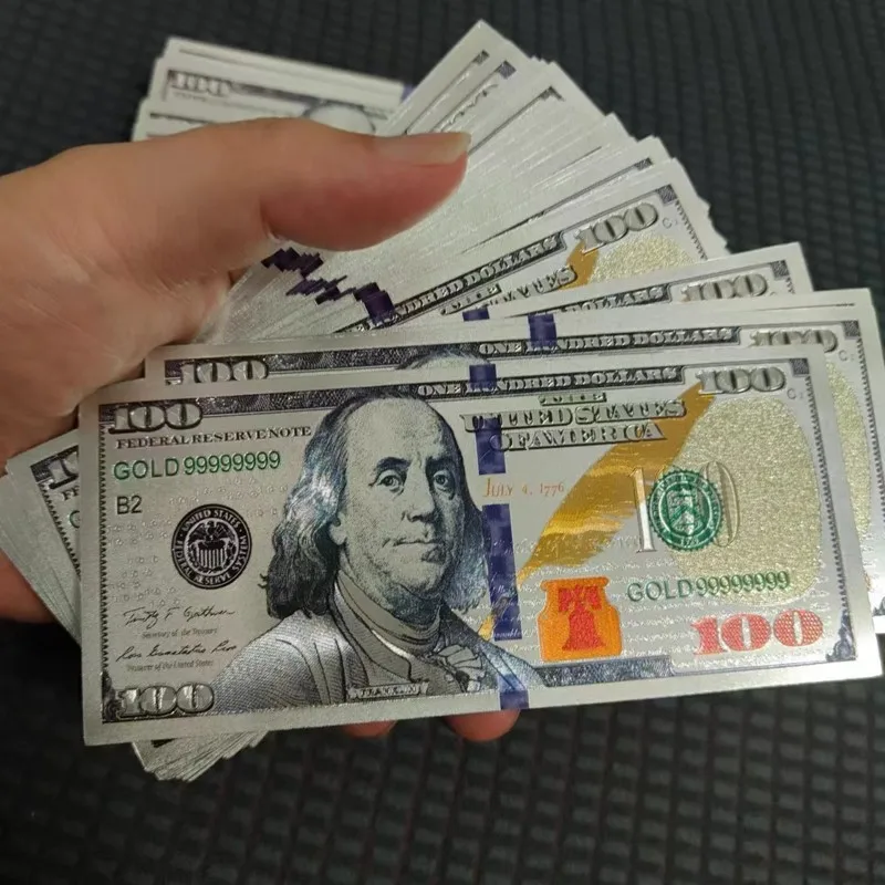 100pcs US 100 Dollars Bills Silver Plated Banknote Fake Money Collectible Currency Souvenir Business Gifts