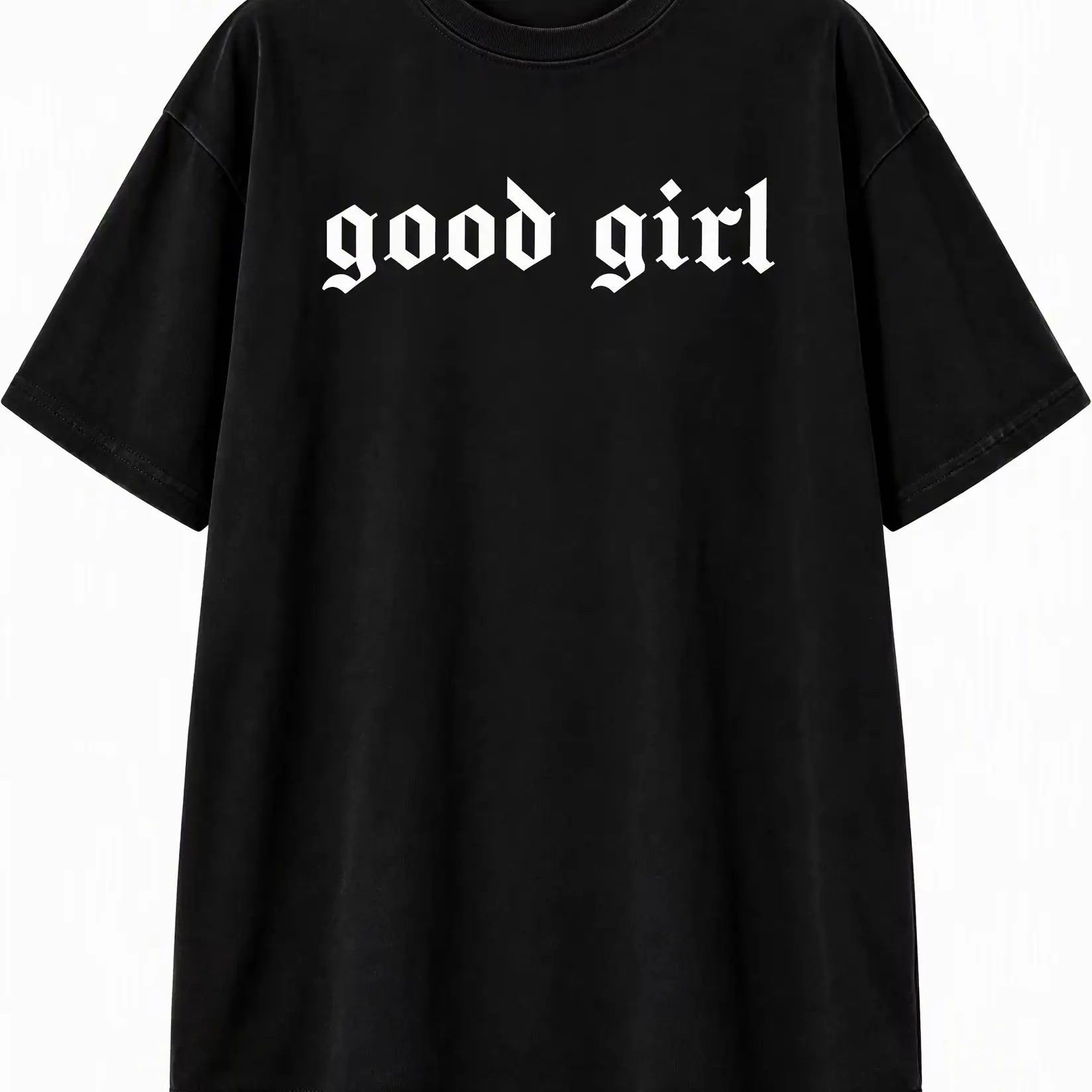 Oversized Good Girl Graphic T‑Shirt for Women, Gothic Letter Print Crew Neck Short Sleeve Tee, Loose Casual Streetwear Top