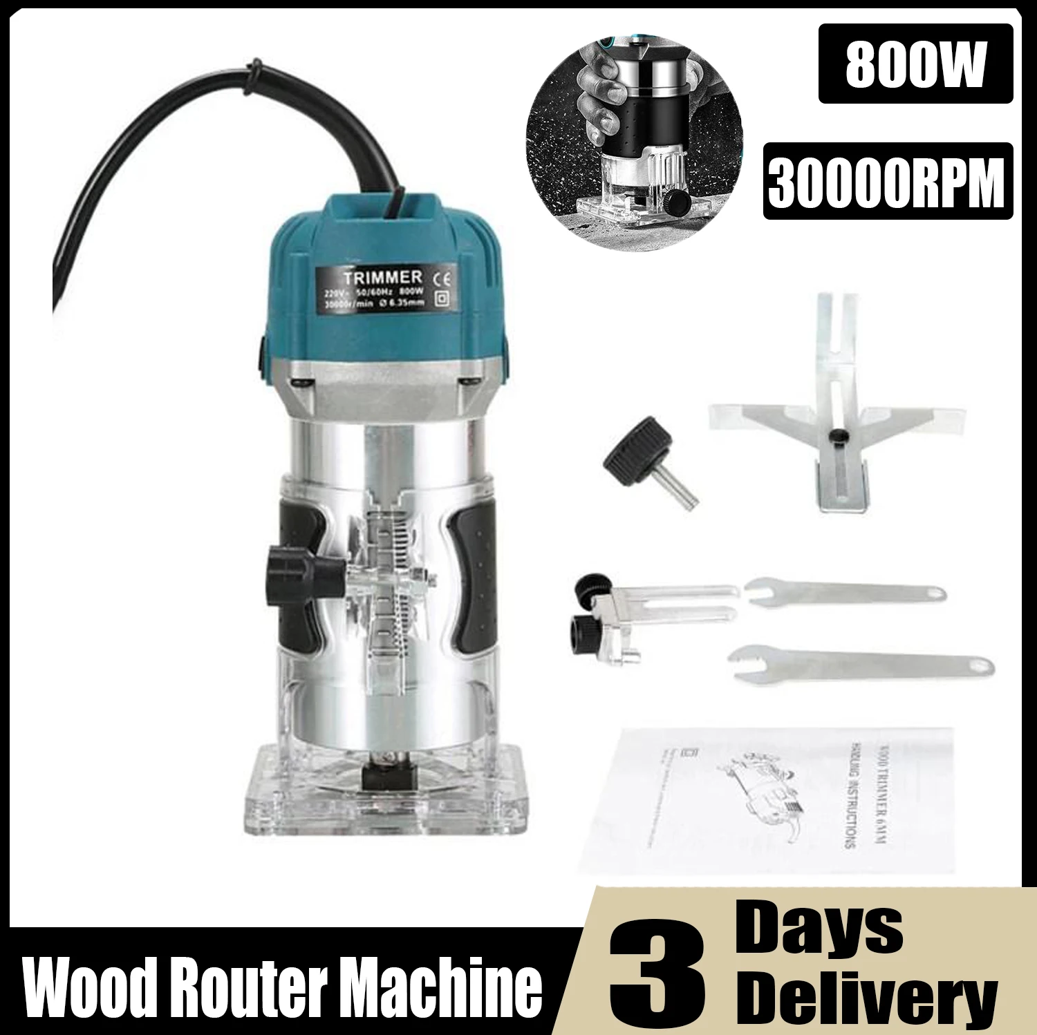 800W 30000RPM Wood Router Machine Woodworking Electric Trimmer 1/4 Inch Wood Carving Milling Cutting Tools Carpenter Power Tools