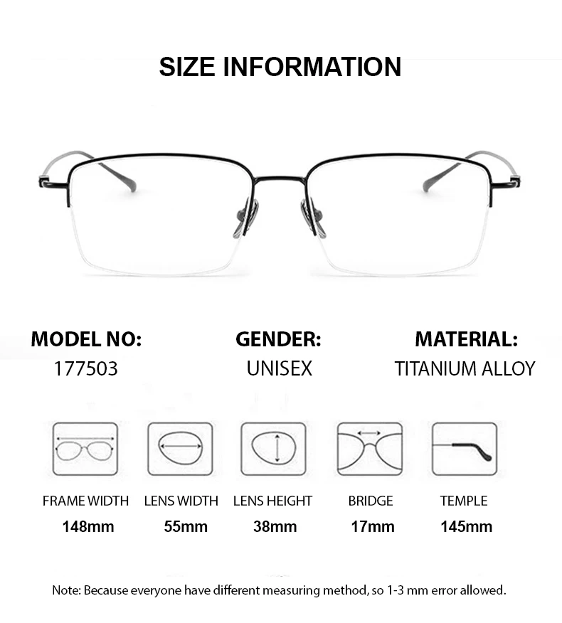 Chashma Men Half Rim Frame Lightweight Business Glasses High-quality Pure Titanium HInges IP plating Great Quality Square Frames
