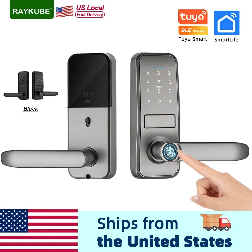 RAYKUBE Smart Biometric Fingerprint Door Lock Electronic Lock Tuya App Set Fingerprint/ Password/ Card Unlock Delivery From US