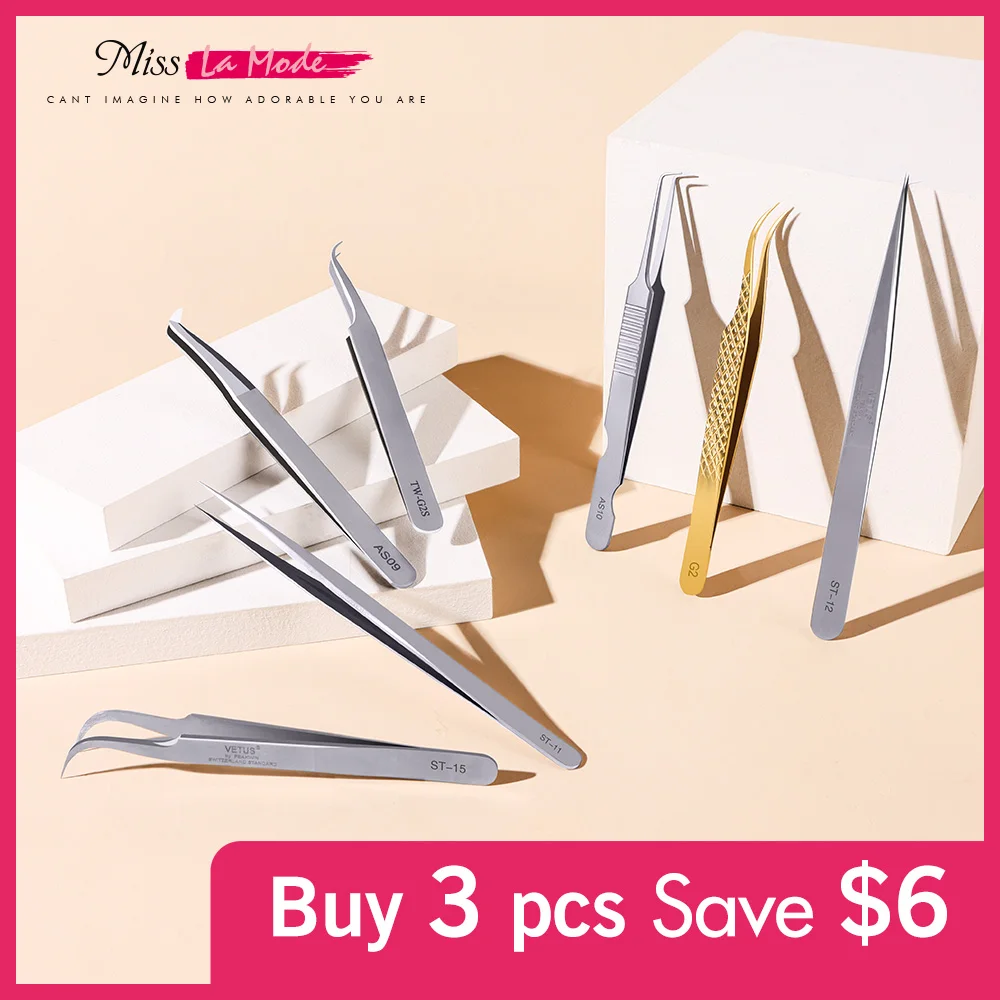 

VETUS Professional Eyelash Extension Tweezers 11 types 5pcs/10pcs Volume Stainless Steel Accurate Curved Tweezer Set