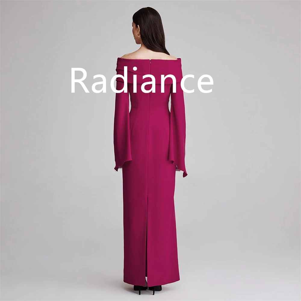 Customized Temperament Rose red Jersey Evening Dress Exquisite Strapless Off the Shoulder Long Sleeves Special Occasion Gowns