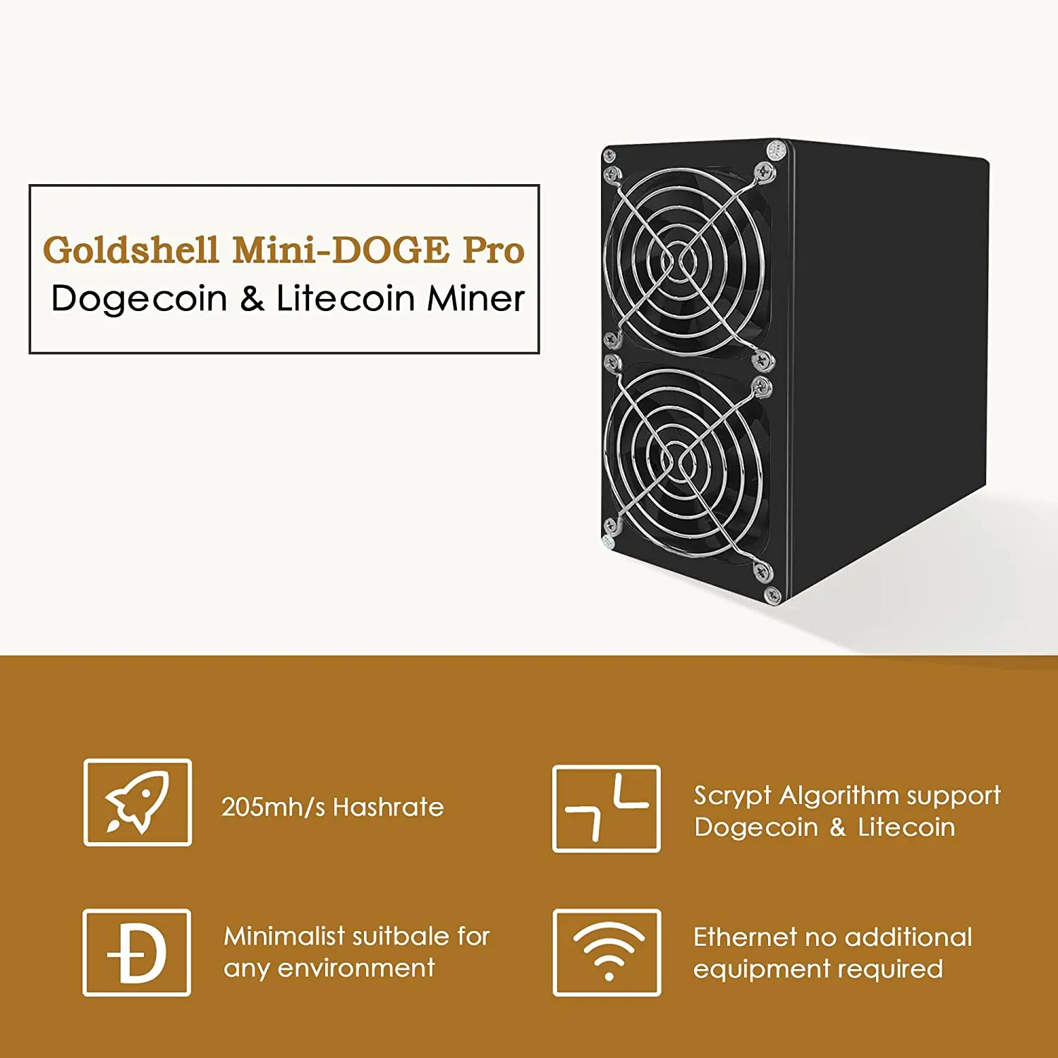 Second Used Goldshell Mini Doge Pro Limited Supply 205MH/S 220W With Power Supply Optional And Upgraded From Goldshell Mini Doge