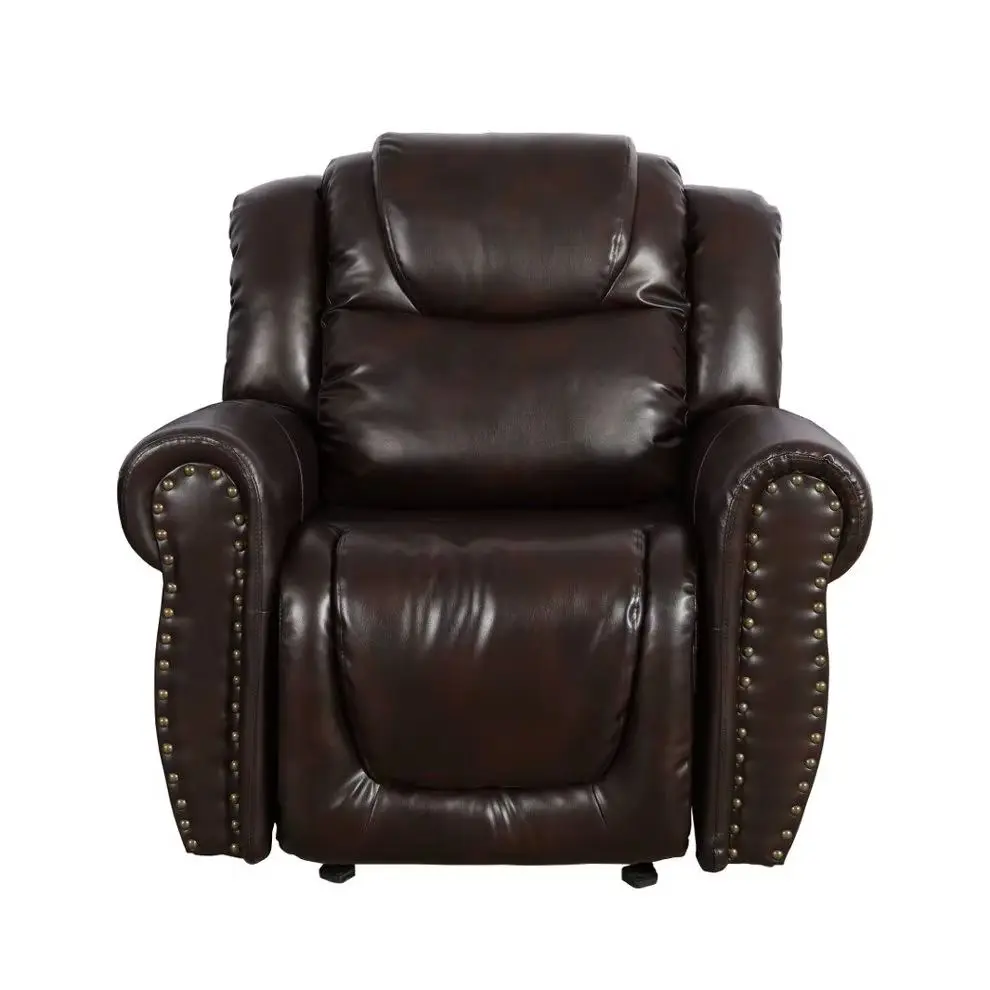Luxury Dark Brownish-Red Smart Recliner Sofa - Breathable Leather Chair with Manual Adjustable Backrest (110-115°), Double-Layer Spring Cushion & Solid Wood Frame for Ultimate Home Comfort