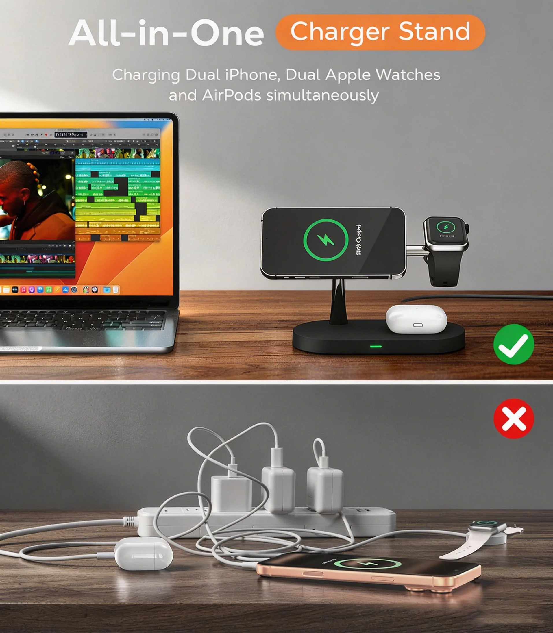 3 in 1 Magnetic Wireless Chargers Fast Charging Station For iPhone 12 13 14 15 16 For Apple Watch 10 9 8 7 6 5 Airpods Pro