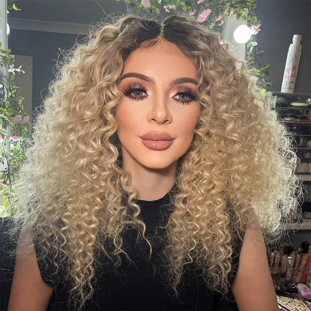 

Premium Hair Lace Front Wig 18” Luxury Curly Ombre Blonde Human Hair Wig 150% Density Preplucked Full Lace Wig HD Invisible Lace