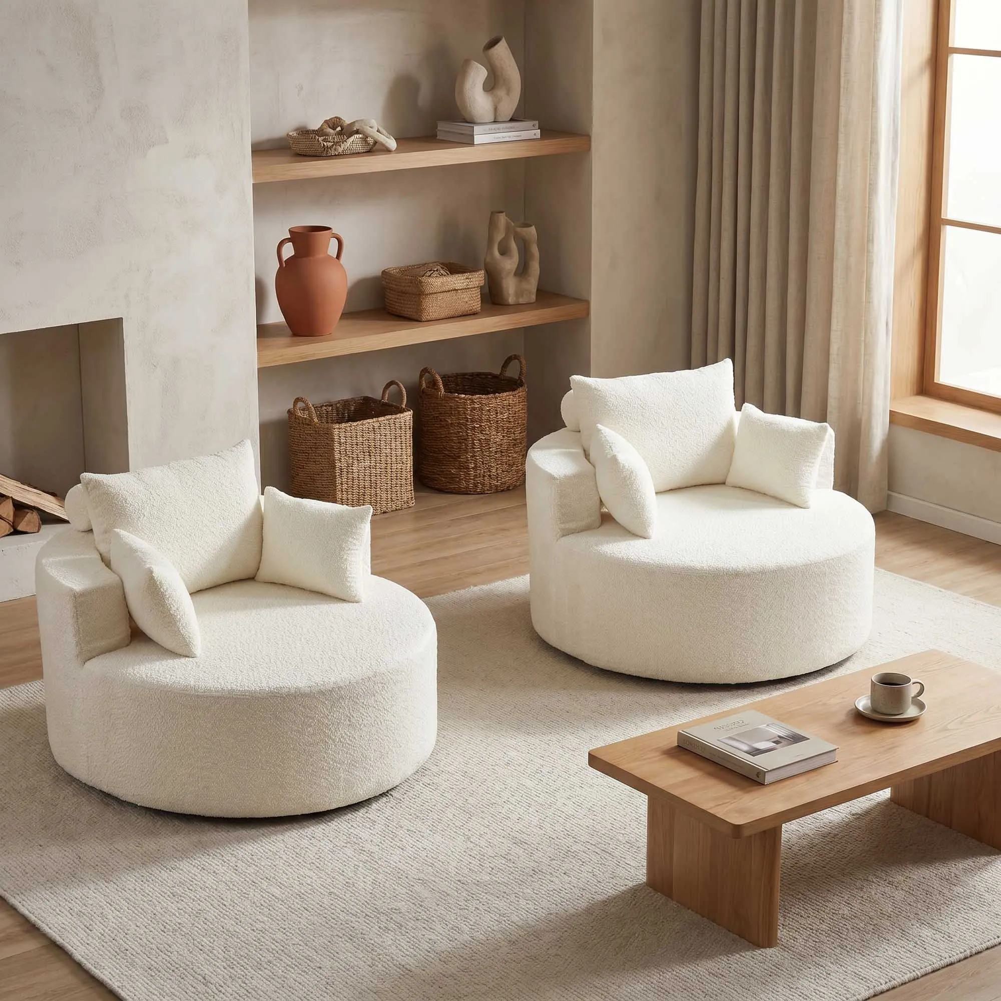 Ensemble de fauteuils modulaires en 2 pièces en tissu chenille doux, rembourrage en mousse haute densité, sans assemblage, dossier ergonomique, idéal pour les salons, les chambres et les salles de projection, beige