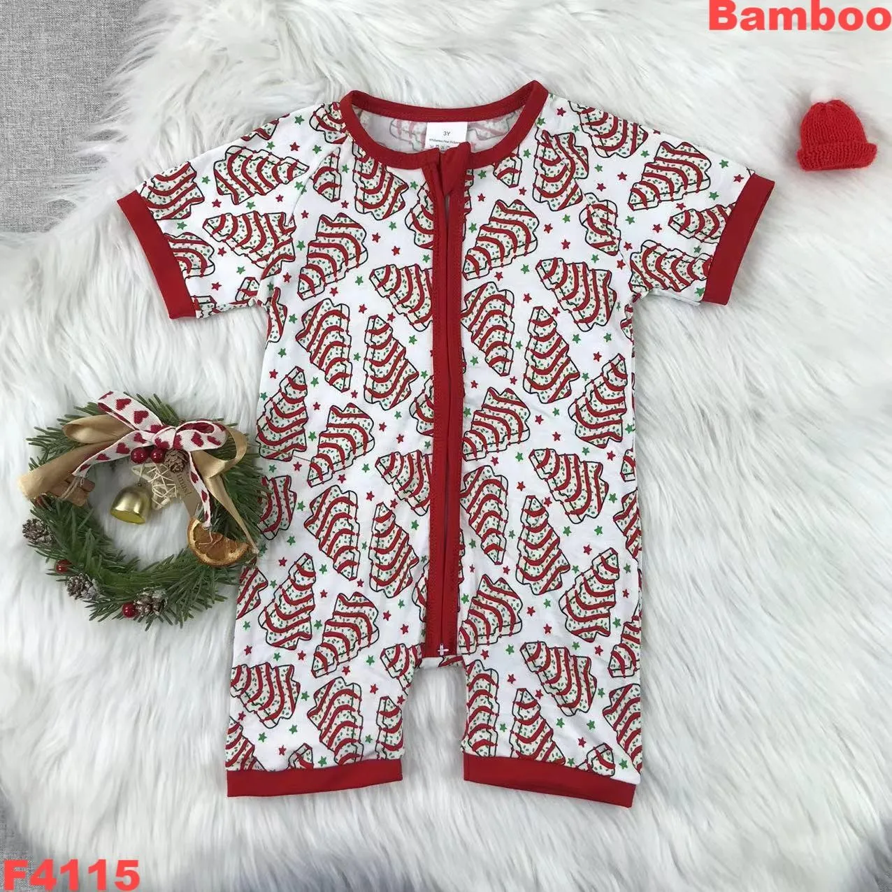 

Baby Girl Boys Romper Short Sleeve Jumpsuit Infant Zipper One Piece Clothes Kids Christmas Bamboo Rompers Clothing