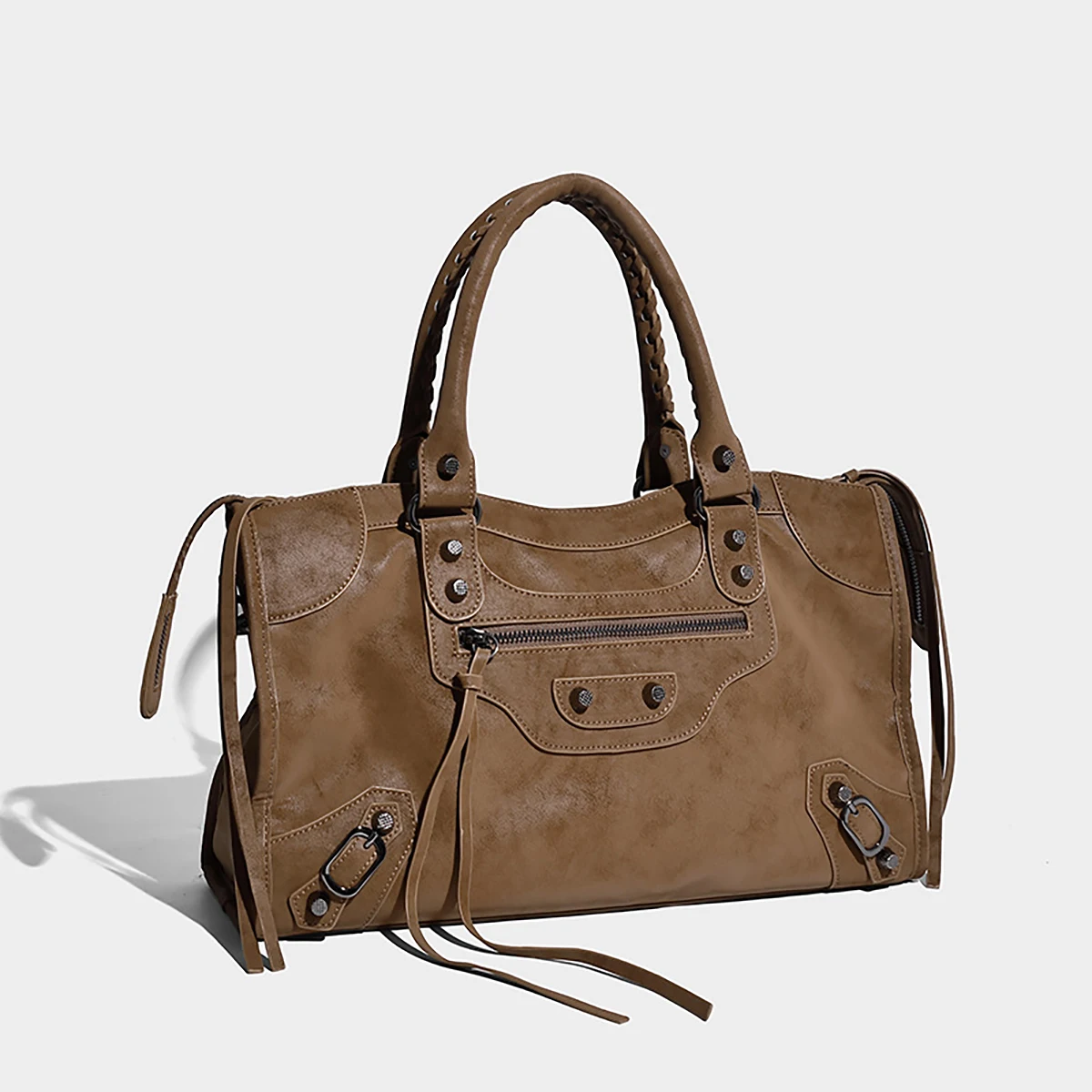 

Women's PU leather handbag, shoulder bag, large capacity, casual crossbody bag, retro motorcycle style tote bag