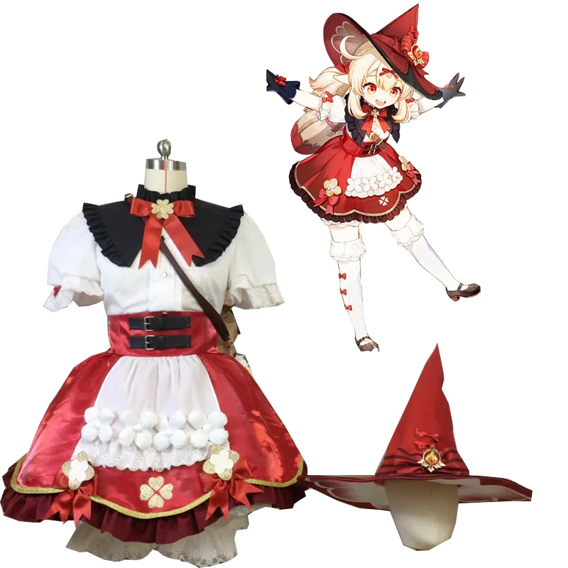 

Genshin Impact Cosplay Klee Cosplay Costume Lovely Lolita Dress Full Set Hat Suits Uniform Halloween Suits Women Anime Outfits
