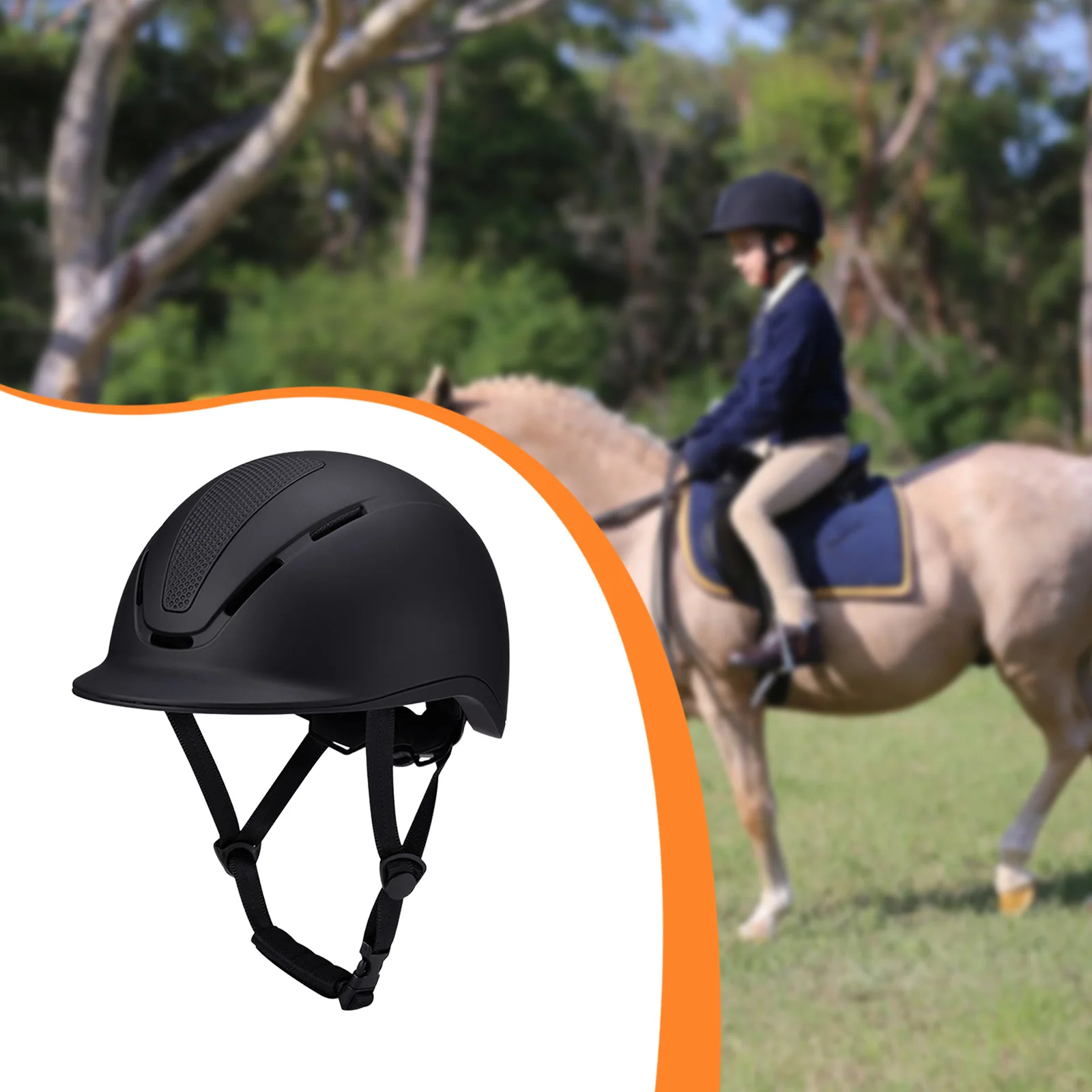 หมวกขี่ม้าแบบปรับได้พร้อมสายรัดคาง อุปกรณ์ป้องกันศีรษะแบบคลาสสิกสำหรับขี่ม้าและปั่นจักรยาน