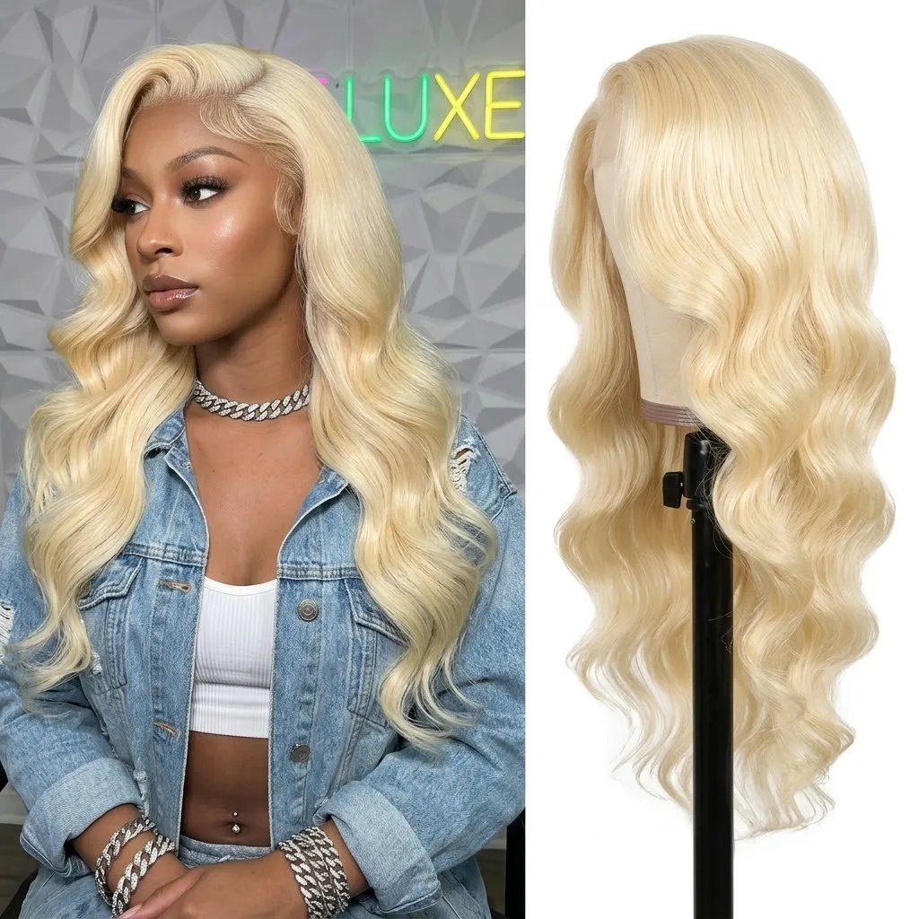 613 13x6 Lace Front Perücke aus Echthaar, Body Wave, Blonde Lace Frontal Perücken für Frauen, 220 Dichte, Natürlicher Haaransatz mit Baby Hair
