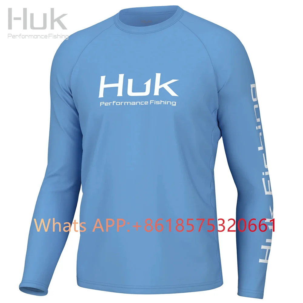 HUK Long Sleeve Fishing Shirt Outdoor Sun Protection T-Shirt Tops Quick Dry Breathable Men Fishing Clothing UPF 50+ Jerseys 2024