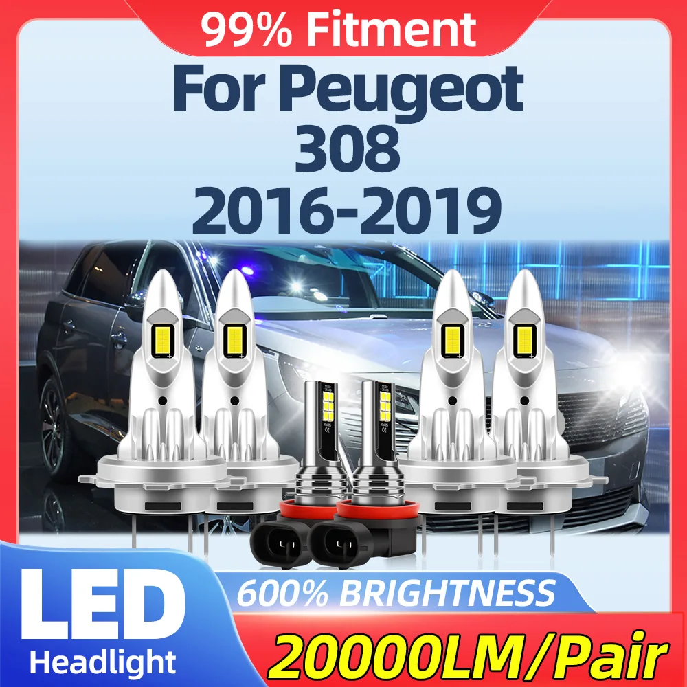 

360W Canbus LED Headlight Bulbs 60000LM Turbo Auto Lamps 6000K White 12V Fog Lights For Peugeot 308 2016 2017 2018 2019