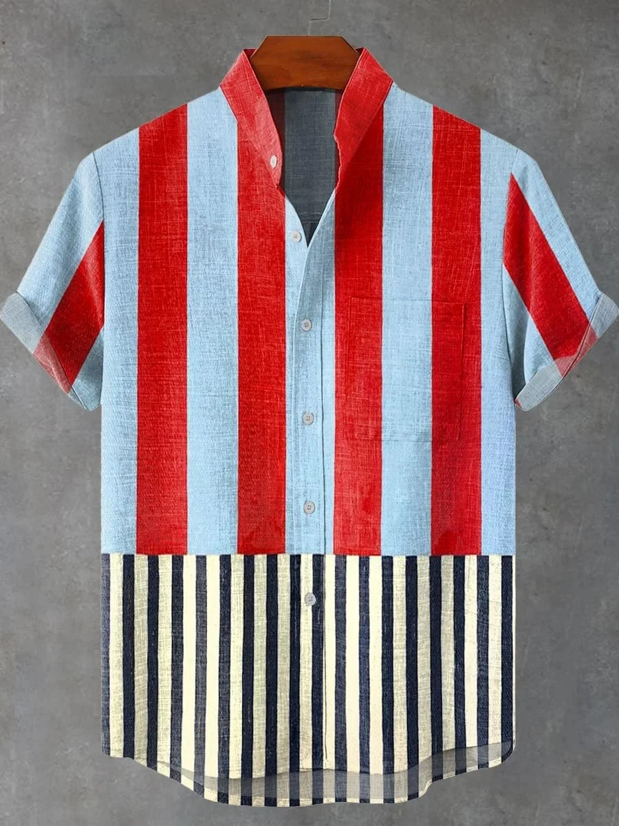 Męska koszula hawajska w paski Casual Top z krótkim rękawem Luźna odzież Moda Vintage Letnia koszula Szybka wysyłka