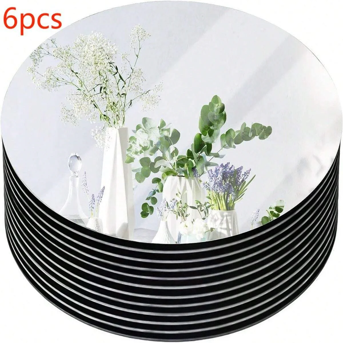 6PCS Acrylic Round Mirrors For Centerpieces Circle Mirrors Candle Plates For Wall Wedding Table Centerpieces Round Mirror Tray