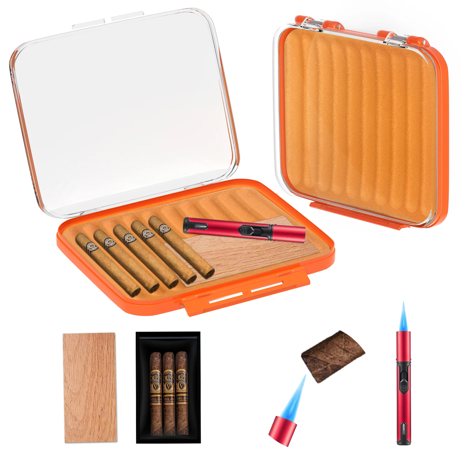 Premium Travel Cigar Humidor - 10-Cigar Capacity, Durable ABS & Plastic Case with Acrylic Lid, Portable Cigar Storage