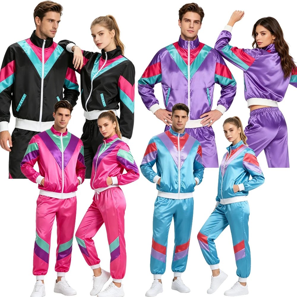 Disfraces retro de los años 80 para mujeres y hombres, ropa deportiva vintage, chaqueta deportiva, traje de Hip Hop, traje de los años 90 y 70, trajes para fiesta de Halloween