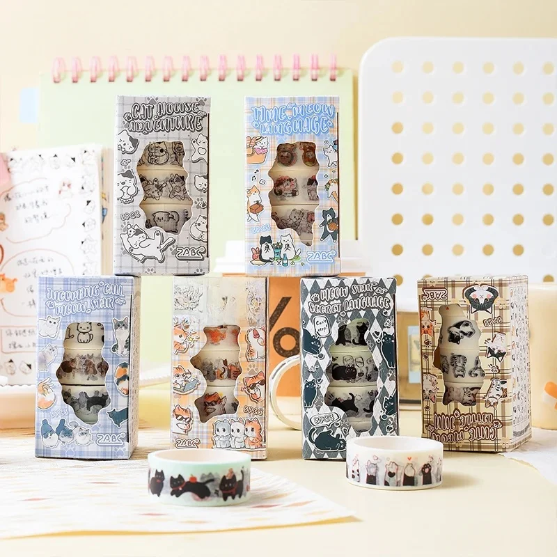 Ruban Washi série Conjecture chaton, 5 rouleaux/sac, en boîte, matériel de bricolage, papier Kawill, Collage de compte à main, décoration quotidienne