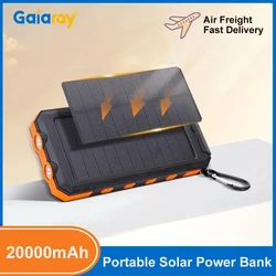 휴대용 파워뱅크 20000mAh 외장 배터리 태양광 충전기 고속 충전 5V USB 초강력 손전등 야외 캠핑용