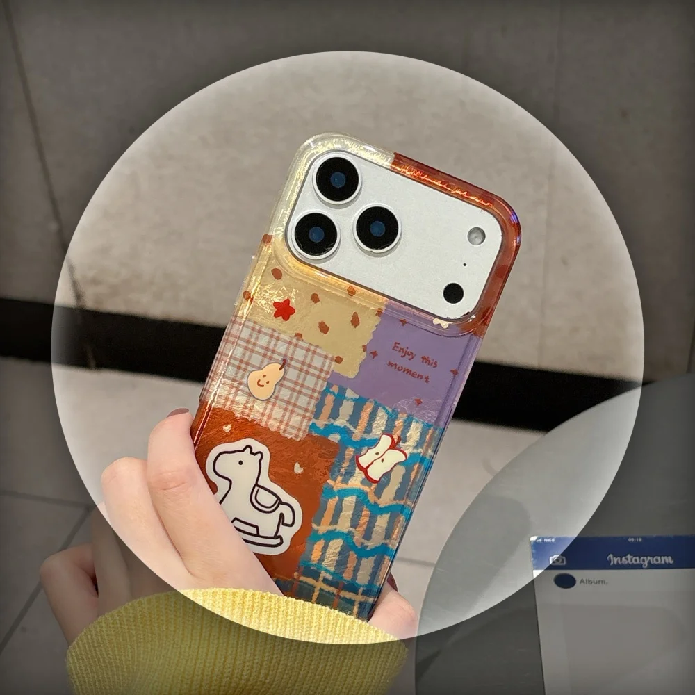 Чехол для телефона Apple Pony в клетку в стиле ретро, подходит для iPhone 14/15/16/17 Pro Max, новый модный противоударный защитный чехол