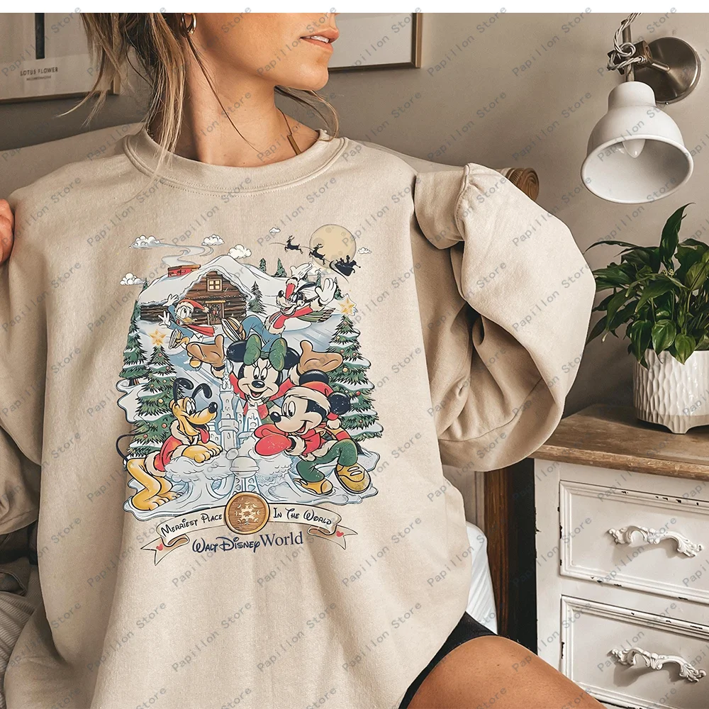 Comfort Colors Vintage Disney On Main Street Sweatshirts Mickey Minnie Very Merry Christmas Party 2024 Shirt Disney Hoodie Trip