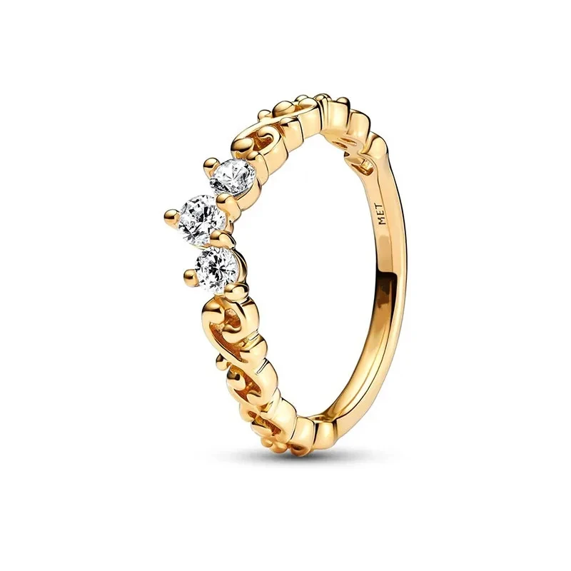 2024 New Gold Plated Ring with Zircon Sparkling Princess Wishbone Heart Shaped Women\'s Original Boutique Jewelry