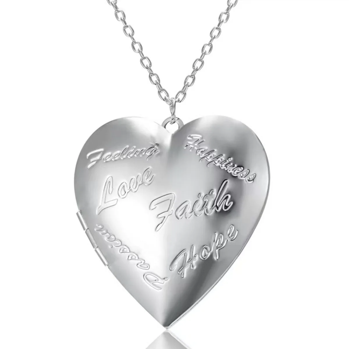 Silver Color Love Heart Photo Frame Pendant Necklace For Women I Love You Flower Pattern Heart Openable Locket Necklace Jewelry image 4