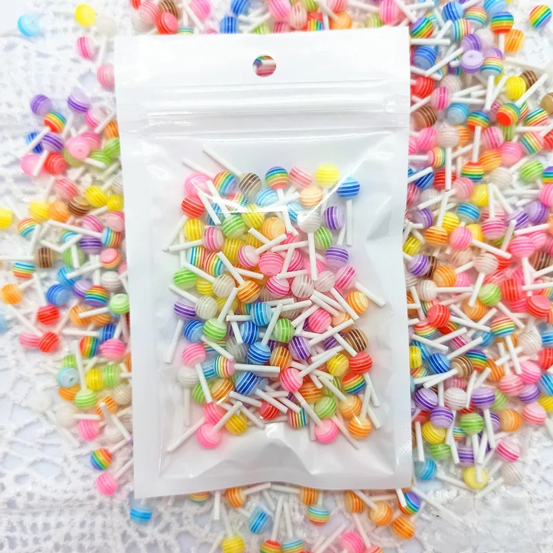 20 pièces 3D Kawaii sucette conception Nail Art breloques acrylique coloré dessin animé résine ornement ongles décorations bonbons accessoires bricolage