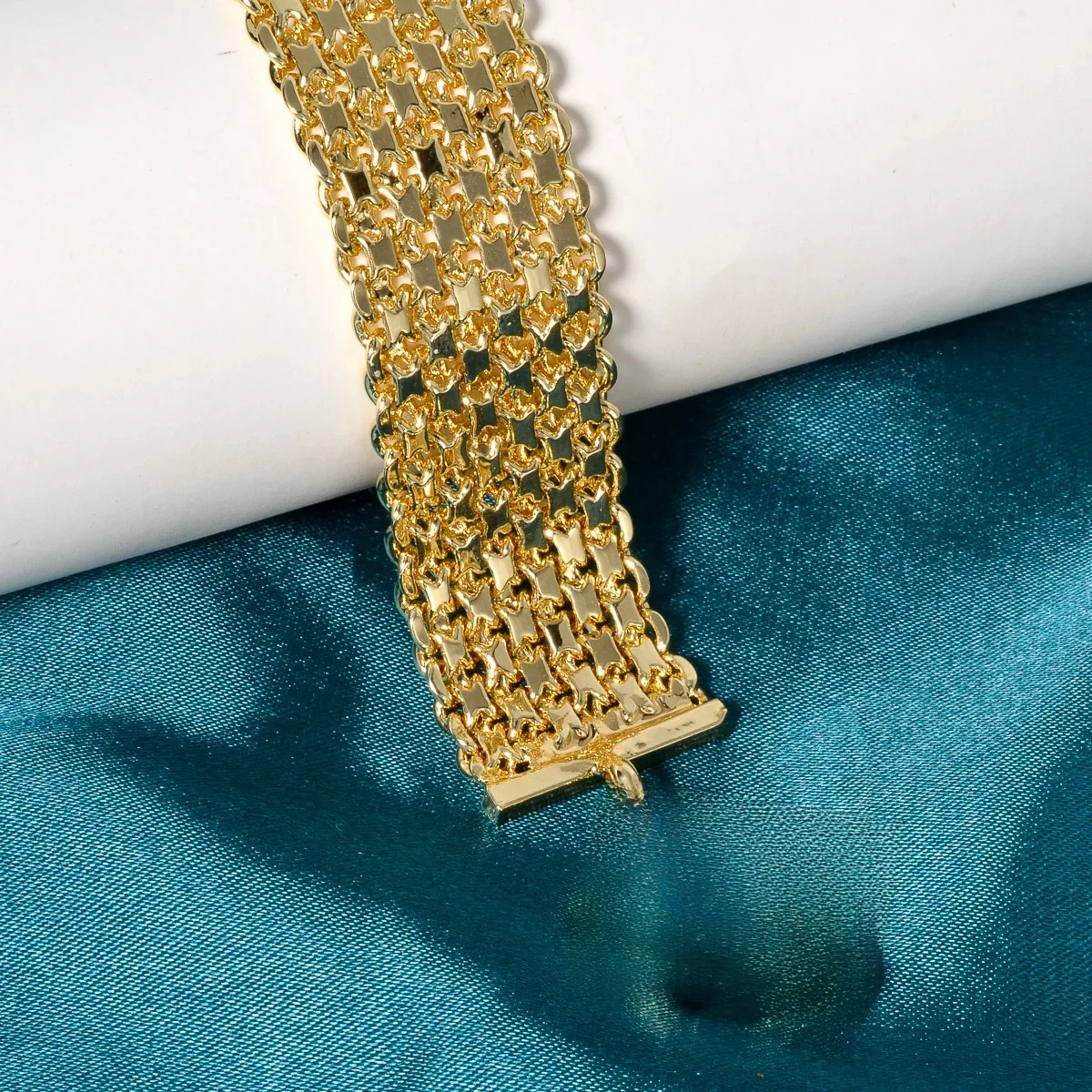 ZEA Szerokie bransoletki z łańcuszkiem miedzianym dla Unisex 18-karatowe pozłacane bransoletki Miami Curb Bangle Punk Hip Hop Biżuteria Prezent na imprezę — zdjęcie 2