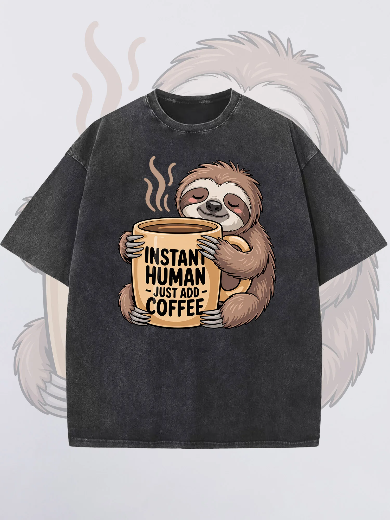 تي شيرت رجالي INSTANT HUMAN مطبوع أسود بأكمام قصيرة ورقبة مستديرة فضفاض صيفي 100% قطن حمض مغسول بلمسة نهائية لعيد الميلاد