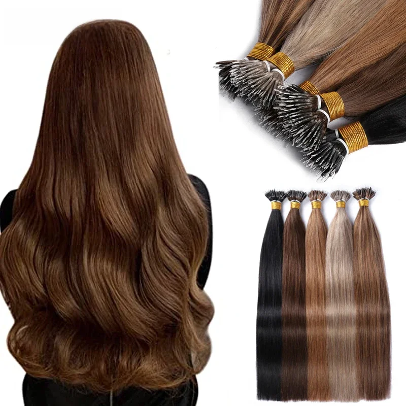 Rechte Nano Ring Menselijk Haarverlenging 50 stks HDWIGS Braziliaanse Human Remy Hair Extensions Microlink Capsule Keratine Fusion Haar - afbeelding 2