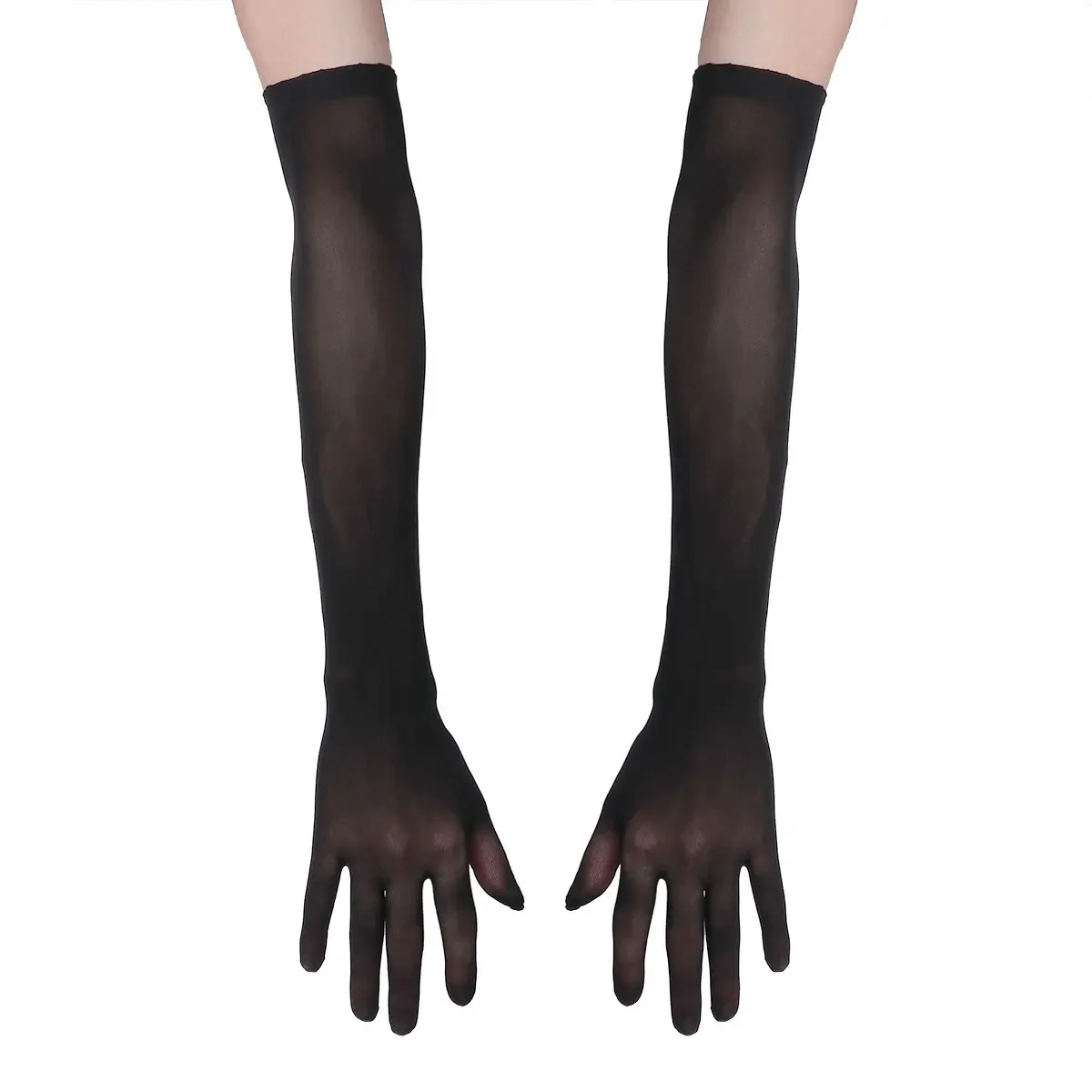 1 Pair Womens Seamless Gloves Cuff Sleeves Elastic Tights Nylon See-through Full Finger Elbow Long Mittens for Wedding Evening