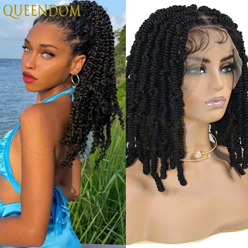 

Synthetic Springy Afro Twist Hair Wig 12'' Full Lace Braided Wigs for Black Women Natural Spring Twist Braid Faux Locs Wig