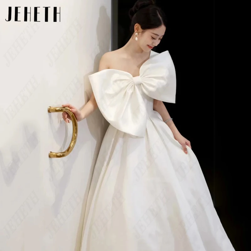 JEHETH Bow One Shoulder Korea Bridal Gown Women Simple Satin A-Line Wedding Dresses Elegant Sleeveless Vestido De Novia Backless