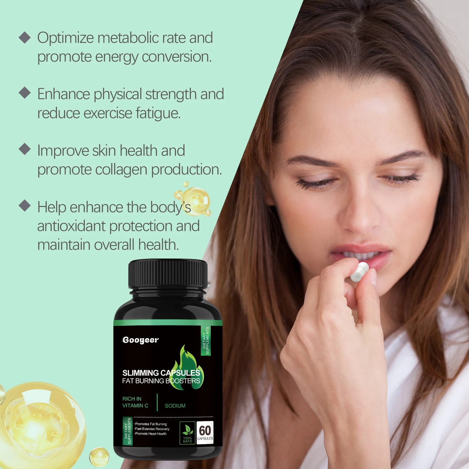 Googeer 60 قطعة كبسولات التخسيس الجسم حرق الدهون إزالة السيلوليت الرعاية الصحية الطاقة المكملات الغذائية كبسولات فقدان الوزن