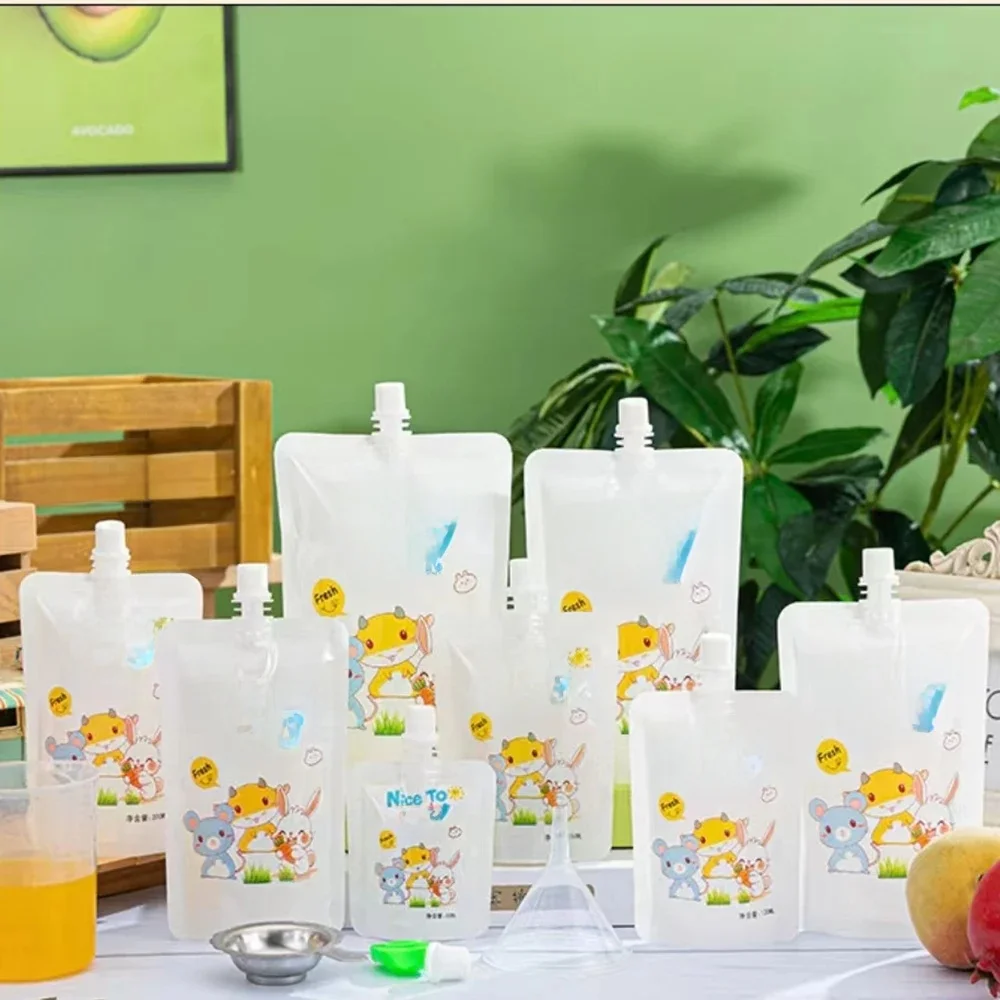 Pochettes alimentaires pour bébé de 200ml, distributeur de nourriture pour bébé, purée de fruits, Station de compression, distributeur de nourriture PP avec sac de conservation des aliments, dessin