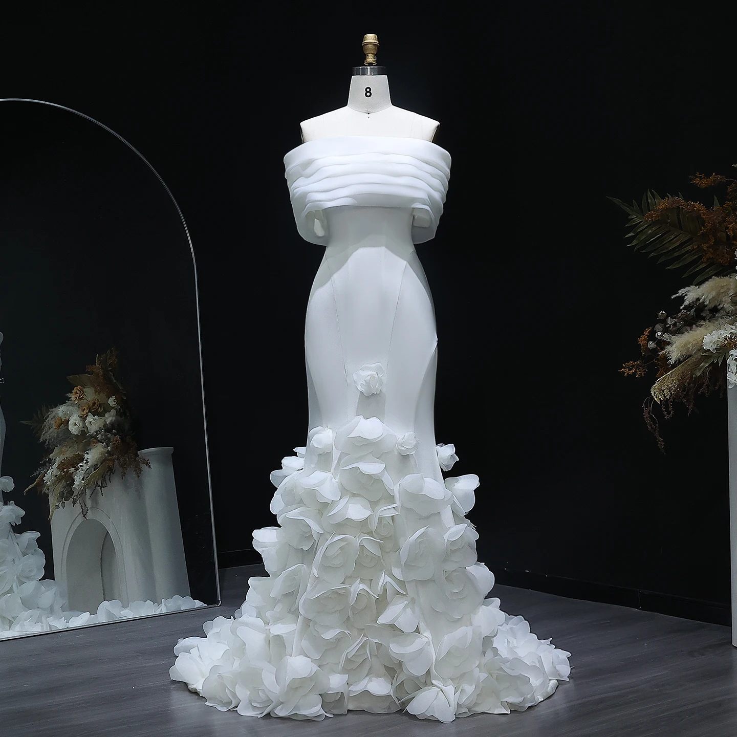 Sharon Said Off-Shoulder Witte Avondjurken met 3D Bloemen Zeemeermin voor Vrouwen Bruiloft Jurk SF206 Aangepaste فساتة