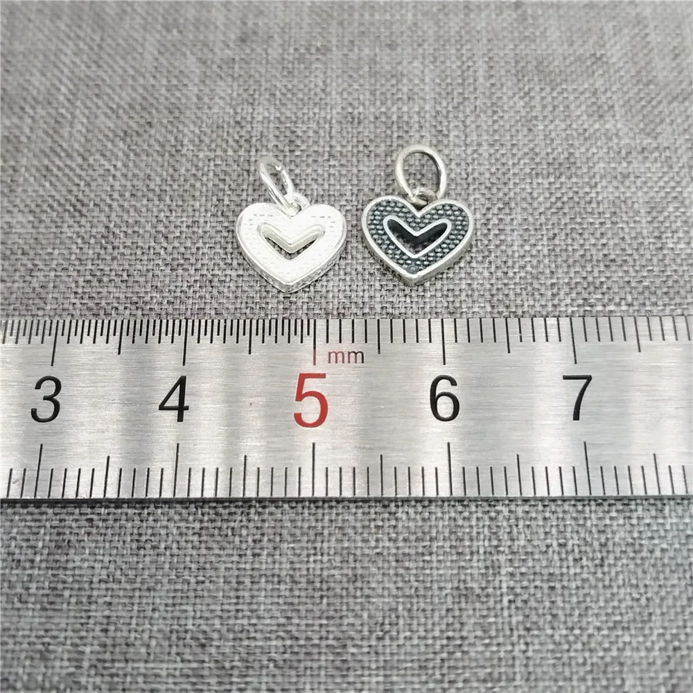2 Pieces of 925 Sterling Silver Heart Charms 2-Sided Love Pendant for Bracelet Necklace