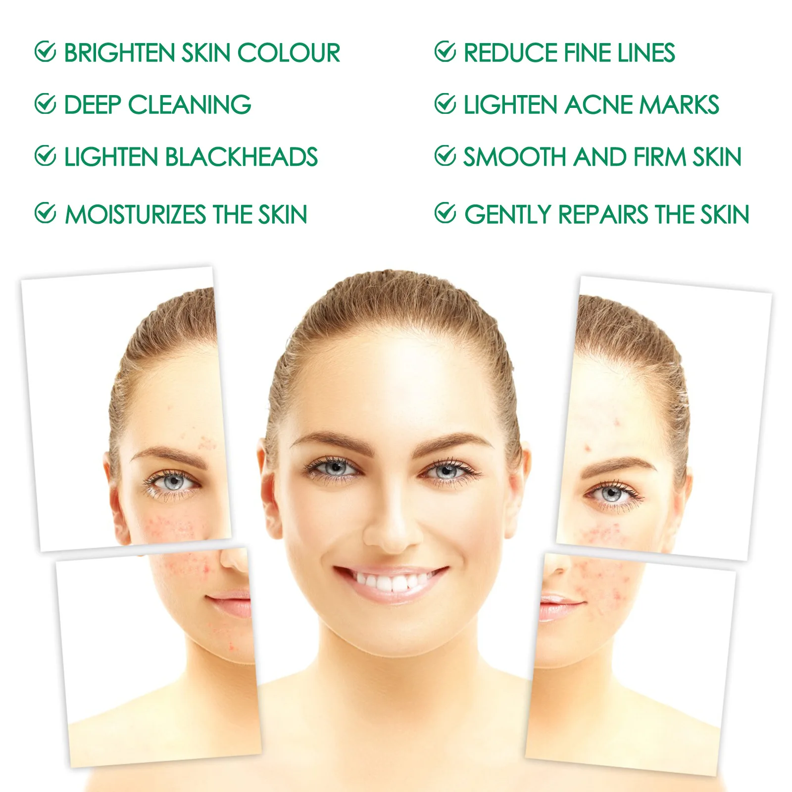 Ouhoe 12pcs Green Tea Vitamin Cleaning Facial Mask Acne Eliminate Deep Moisturizing Hydrating Face Care Shrink Pores Sleep Mask