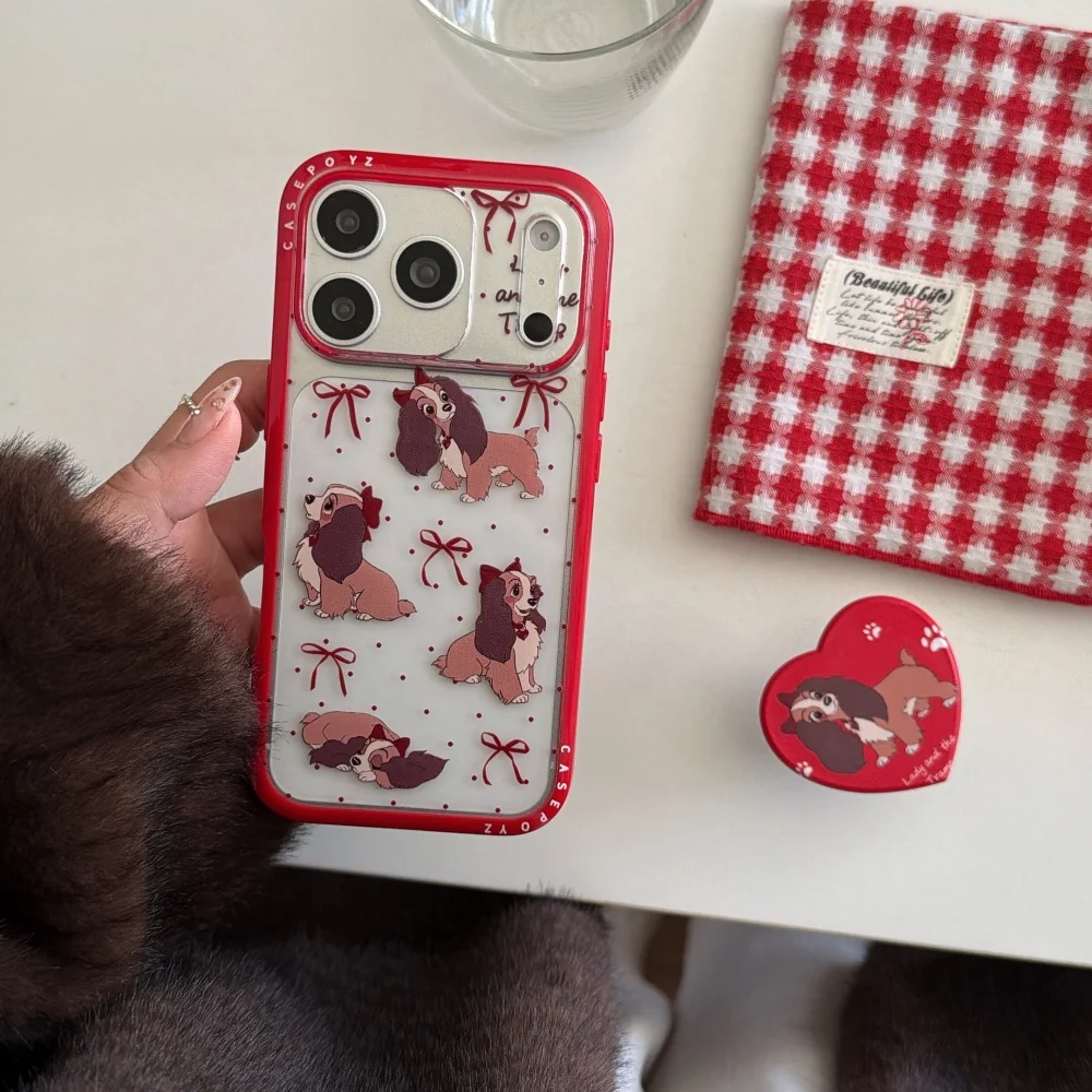 

Cute polka-dot bow long-eared puppy holder mobile case, suitable for iPhone 14/15/16/17 Pro Max, new shock-proof protective case